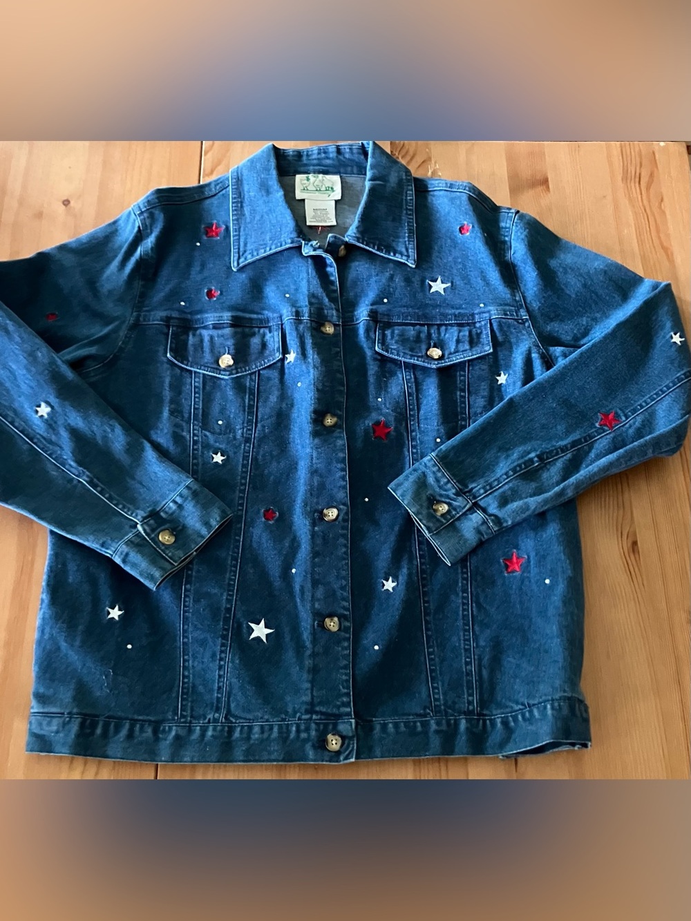 GUC Quacker Factory Embroidered Star Denim Jacket - Blue, Red & White Stars SZ M